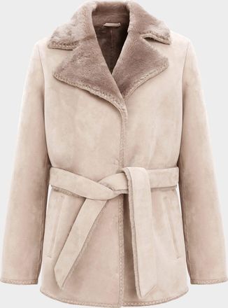 Gorski Merino Shearling Lamb Belted Jacket With Whipstitch Trim