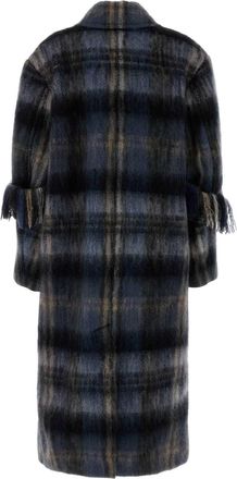 Loewe Womens Plaid Mohair Blend Coat Navy Wool Nylon
