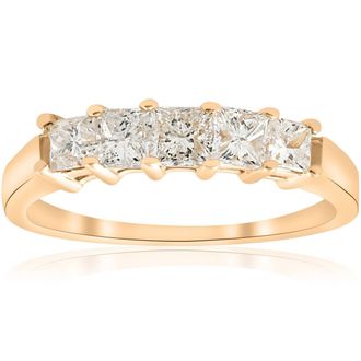 Pompeii3 1ct Princess Cut Diamond Anniversary 14K Gold Ring Size Selectable
