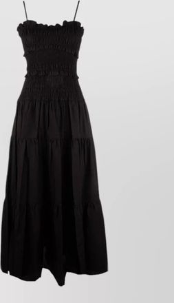 Michael Kors midi dress smocked bodice spaghetti straps tiered skirt