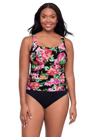 Trimshaper Amy Square Neck Back Tie One-Piece Control Swimsuit in Desert Flora at Nordstrom, Size 12