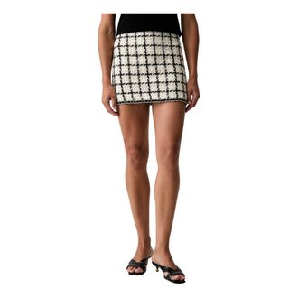Twinset Boucl&eacute; minirok met ruitpatroon - Dames - Rokken - Beige - Maat: M Leer