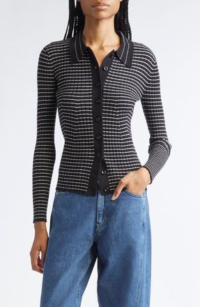 Emporio Armani Stripe Rib Collared Cardigan in Black at Nordstrom, Size X-Large