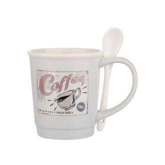 KASANOVA Mug caff&egrave; grigia 400 ml con cucchiaino
