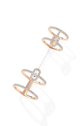 Messika Move Uno Diamond Pav&eacute; Double Ring with Detachable Chain in Pink Gold at Nordstrom, Size 6.75