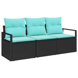vidaXL Juego De Sof&aacute; 3 Pcs Negro Rat&aacute;n Sint&eacute;tico Vidaxl