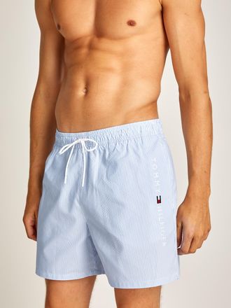 Tommy Hilfiger Badeshorts MEDIUM DRAWSTRING STRIPE, Herren, Gr. S (48), N-Gr, weiss (wei&szlig;, sweet blau), Polyester, TOMMY HILFIGER SWIMWEAR, gestreift, Badehosen Bade