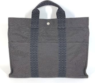 Herm&egrave;s Her Line Gray Canvas Handbag Tote Bag (Pre-Owned)