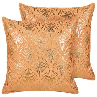 Beliani Beliani - Conjunto De 2 Cojines De Algod&oacute;n Glamour Moderno Dise&ntilde;o Geom&eacute;trico Dorado Hecho A Mano Funda Extra&iacute;ble 45 X 45 Cm Naranja Hoya
