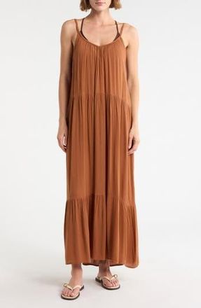 Boho Me Tiered Gauze Cover-Up Midi Dress in Metallic Rust Copper at Nordstrom Rack, Size X-Large