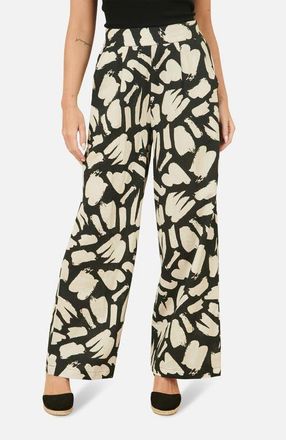 Yumi High Waisted Printed Wide Leg Trousers in Black at Nordstrom, Size 10
