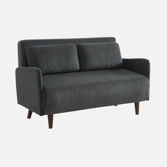 Sweeek Sweeek - Sof&aacute; Cama De Pana De 2 Plazas Con Patas De Madera, Panam, Gris Oscuro, 130x77x83 Cm