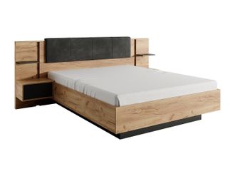 Vente-Unique Cama con mesitas de noche 140 x 190 cm - Con LEDs - Color: Natural y antracita - ELYNIA