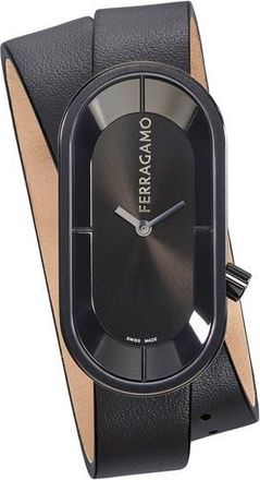 Ferragamo Curve Leather Strap Watch, 23mm x 46mm in Ip Black at Nordstrom Rack