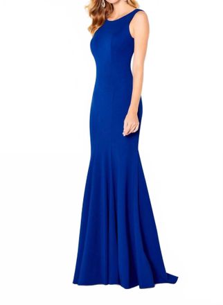 Cameron Blake Scoopneck Trumpet Evening Gown In Royal Blue