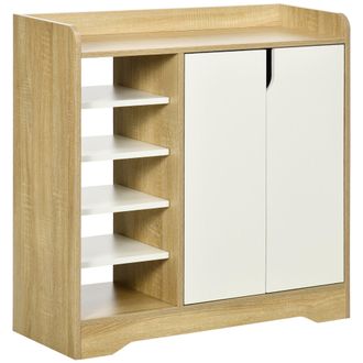 HOMCOM Zapatero Estrecho Y Moderno Con Capacidad Para 13 Pares De Zapatos, Ideal Para La Entrada (80 X 30 X 80 Cm), Color Natural Y Blanco