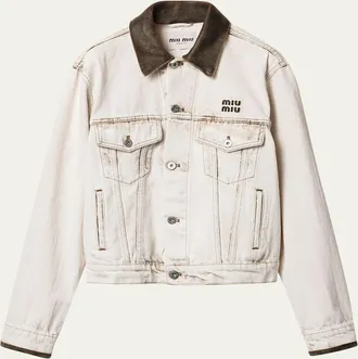 Miu Miu Leather-Collar Denim Jacket