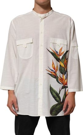 Dolce & Gabbana Mens White Cotton Floral Print Button Down Shirt