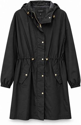 Shelli Segal Womens Hooded Long Sleeve Rain Trench Coat, Black