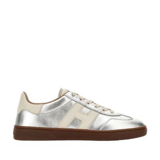 Hogan Contemporary Lace-Up Sneakers With Metallic Silver Finish