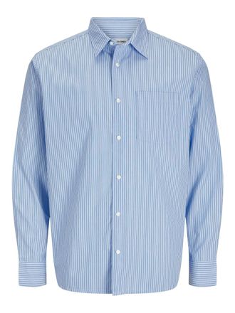 Jack & Jones Langarmhemd JACK & JONES JJECODY POPLIN SHIRT LS SN, Herren, Gr. XS, N-Gr, blau (cashmere blau), Web, Obermaterial: 100% Baumwolle, gestreift, relaxed