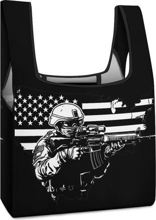 Generic USA Flag Military Army Shopping Bag Reusable Grocery Tote Bag Foldable Handbag for Travel Picnic