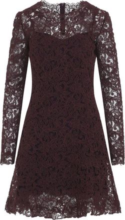 Ermanno Scervino Burgundy Lace Round Neck Mini Dress