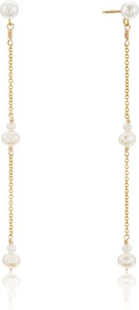 Lily & Roo Gold Three Pearl Drop Earrings