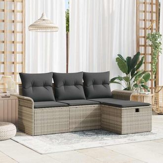 vidaXL Vidaxl - Set Divano Da Giardino 4 Pcs Grigio Chiaro 196 X 117 X 85 Cm