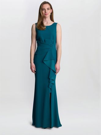 Gina Bacconi Womens Jayden Crepe Maxi Dress - Teal - Size 10 UK