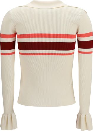 Self Portrait Womens Striped Viscose Knit Button Top Cream Knitwear Sweater