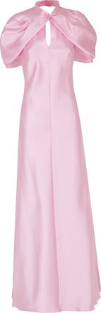 Alberta Ferretti Pink Mikado Tailored V-Neck Short Sleeve Silk-Blend Dress