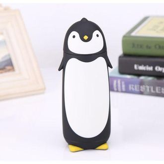 OEM Botella De Agua Port&aacute;til De Vidrio Con Forma De Ping&uuml;ino, 300 Ml, Doble Capa, Taza De Viaje Negra