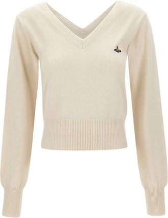 Vivienne Westwood Beatrice Sweater - Dames - V-hals truien - Wit - XS - Katoen - Truien & Vesten