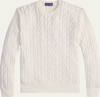 Ralph Lauren Purple Label Mens Cotton and Silk Cable Knit Crewneck Sweater