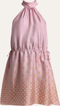Casablanca Monogram Degrade Silk Twill Halter Mini Dress