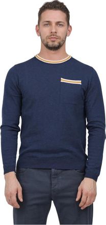 Irish Crone Shirt met ronde hals en details - Heren - Ronde hals truien - Blauw - XL - Leer - Truien & Vesten