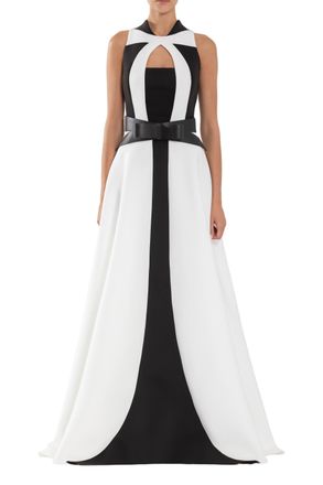 Saiid Kobeisy Neoprene Dress With Geometric Cutouts And Bow Belt
