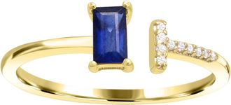 Diamond2Deal 10K Yellow Gold Blue Sapphire and Diamond Engagement Ring ( 0.40Ct)