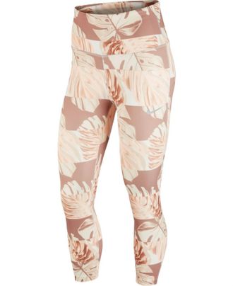 Nike Womens Activewear Dri-Fit Printed Cropped Full Length Leggings In Sail Reflective Silver