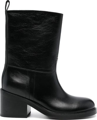 Bally Black Block Heel Seam Detail Leather Ankle Boots