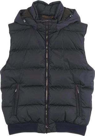 Moorer Vests, male, Blue, Size: M Atan-Amc Hooded Padded Gilet