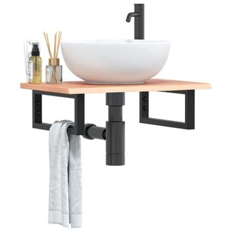 Berkfield Home Basin Shelf Wall Mounted&not;Steel and&not;Solid Wood Oak in Brown