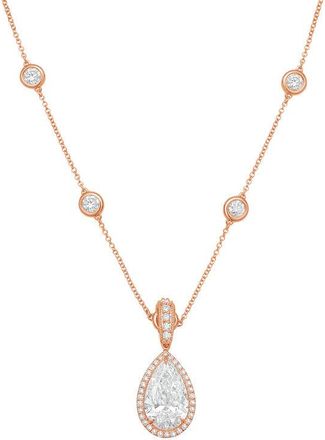 Diana M. Jewels 14kt Rose gold Lab Grown 15.00 ct Pear Diamond Halo Pendant With Bail