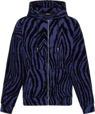 Roberto Cavalli Hoodies & sweatvesten, Heren, Blauw, S, Katoen, Zebra Print Sweatshirt