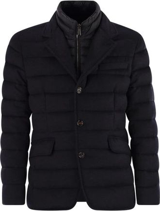Moorer Recht gesneden gewatteerd jack - Heren - Gewatteerde jassen - Blauw - 4XL - Wol - Jassen