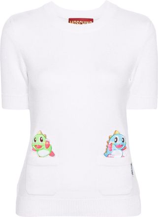 Moschino logo-tag short-sleeve top - women - Virgin Wool - 36 - Neutrals