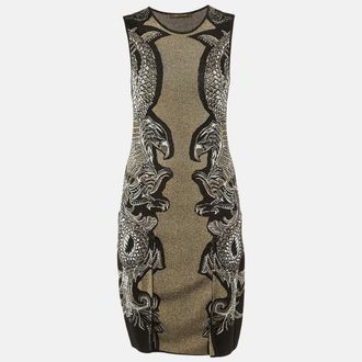 Roberto Cavalli Black Eagle Patterned Lurex Knit Short Dress