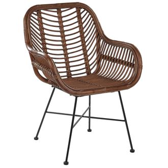 Beliani Beliani - Sill&oacute;n De Rat&aacute;n Mimbre Marr&oacute;n Patas De Metal Negro Sal&oacute;n Comedor Canora
