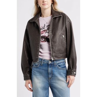 BP. Washed Faux Leather Jacket in Brown at Nordstrom, Size Xx-Small